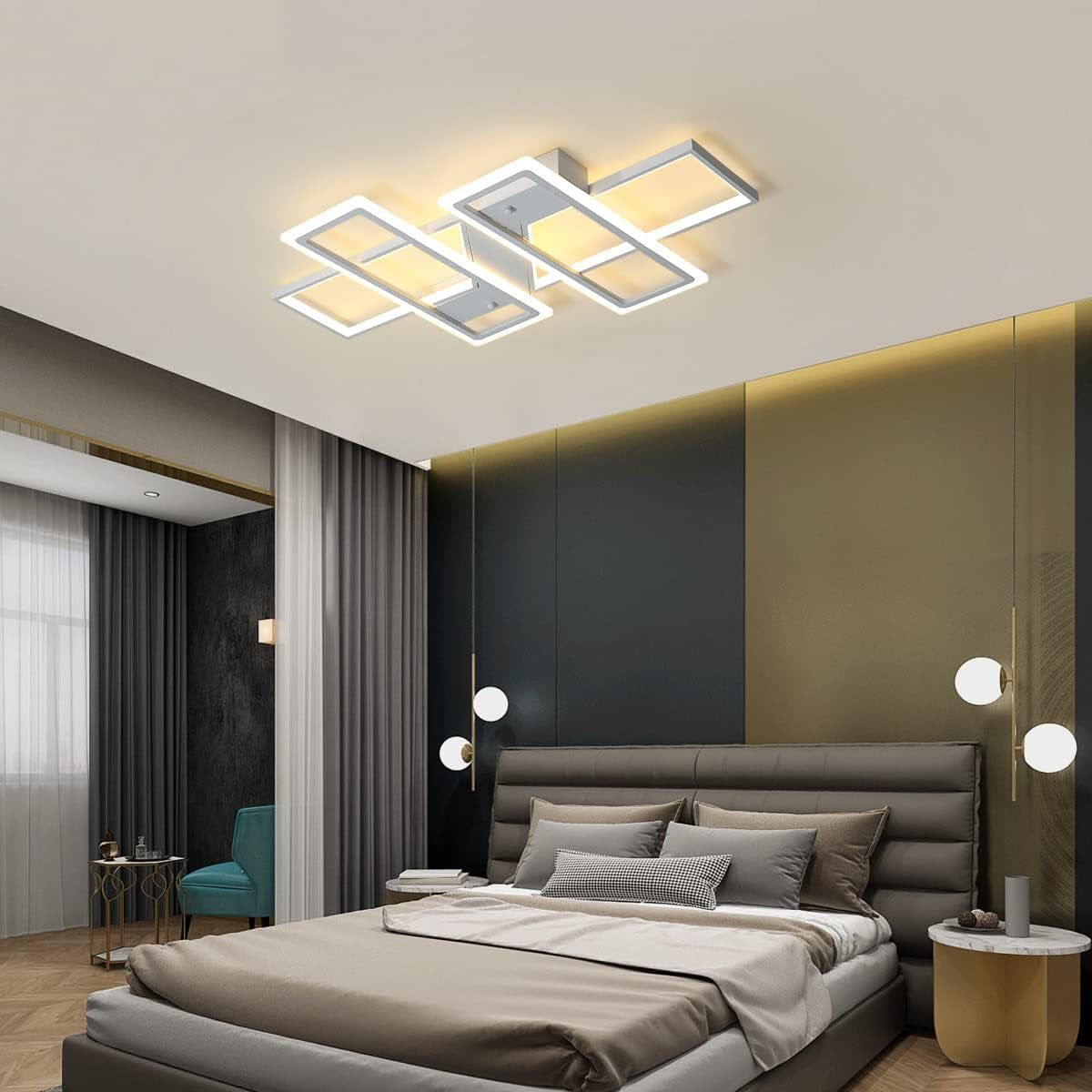 Dimmable Ceiling Light for Living Room,4 Squares Modern LED Ceiling Lamp with Remote Control,80W Acrylic Flush Mount Ceiling Light Fixture for Dining Room Bedroom Kitchen(White)