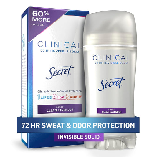 Clinical Strength Antiperspirant Deodorant for Women, 3X Stress Protection, 72Hr Sweat & Odor Protection, PH Balancing Minerals, Invisible Solid, Clean Lavender Scent, 2.6 Oz