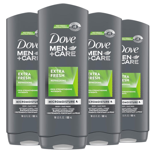 Dove Men+Care Body Wash Extra Fresh 4 Count for Men'S Skin Care Body Wash Effectively Washes Away Bacteria While Nourishing Your Skin 18 Oz