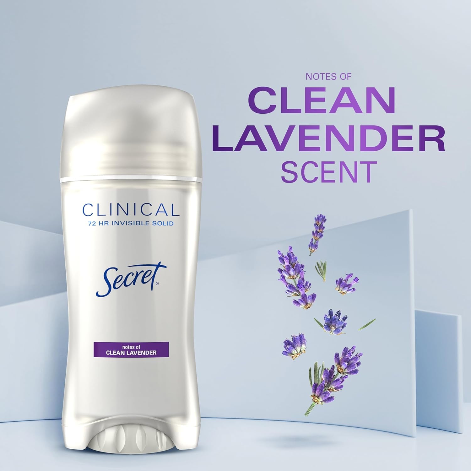 Clinical Strength Antiperspirant Deodorant for Women, 3X Stress Protection, 72Hr Sweat & Odor Protection, PH Balancing Minerals, Invisible Solid, Clean Lavender Scent, 2.6 Oz