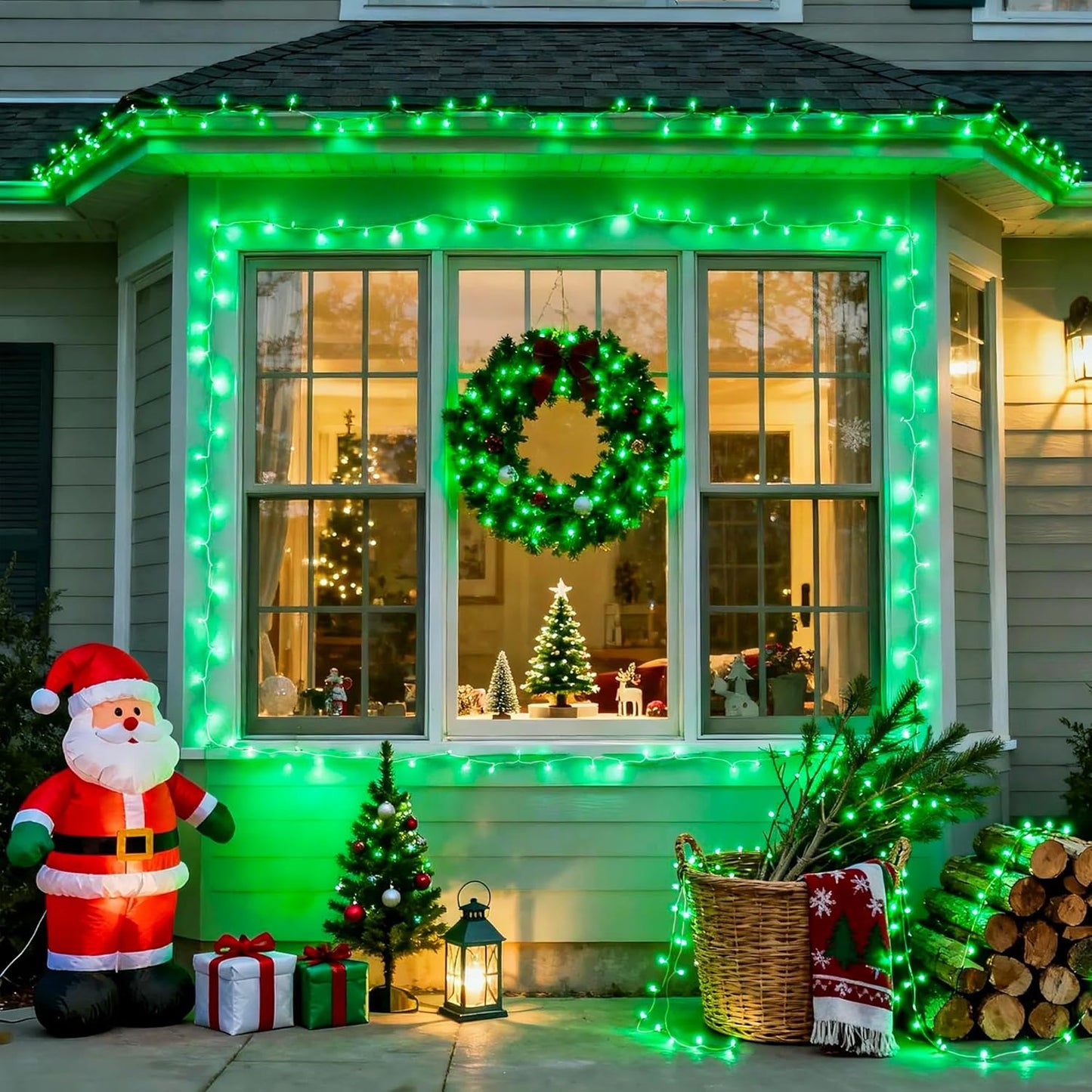 Connectable 100 LED Green Christmas Lights, 8 Modes Plug-In Green Lights Indoor, 33Ft Clear Wire Grinch Twinkle String Light Outdoor for Grinch Christmas Tree Xmas Decor
