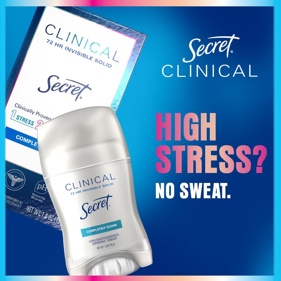 Clinical Strength Antiperspirant Deodorant for Women, 3X Stress Protection, 72Hr Sweat & Odor Protection, PH Balancing Minerals, Invisible Solid, Clean Lavender Scent, 2.6 Oz