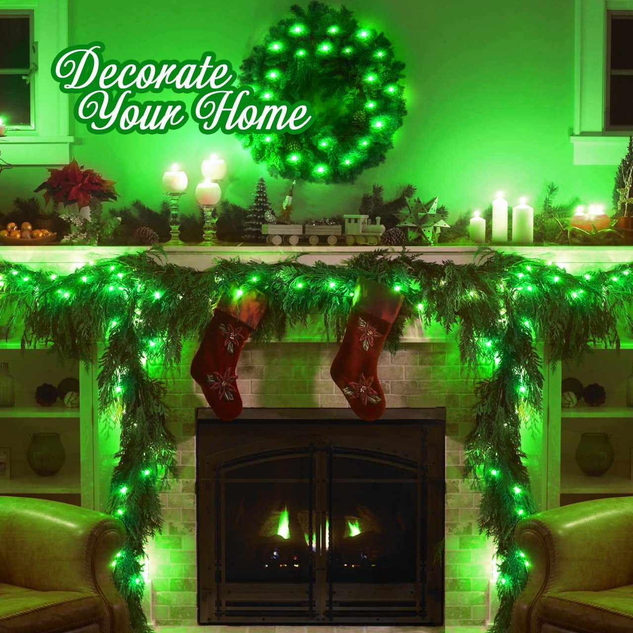 Connectable 100 LED Green Christmas Lights, 8 Modes Plug-In Green Lights Indoor, 33Ft Clear Wire Grinch Twinkle String Light Outdoor for Grinch Christmas Tree Xmas Decor