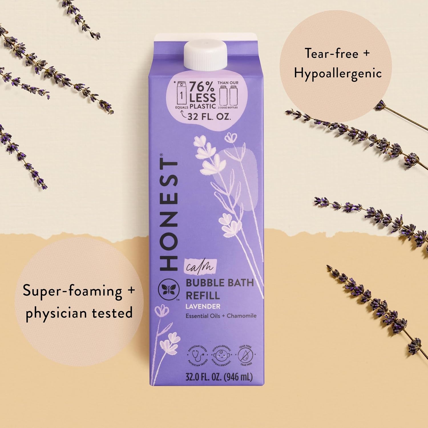 Foaming Bubble Bath Refill Carton Gentle for Baby Naturally Derived Tear-Free Hypoallergenic Lavender Calm 32 Fl Oz