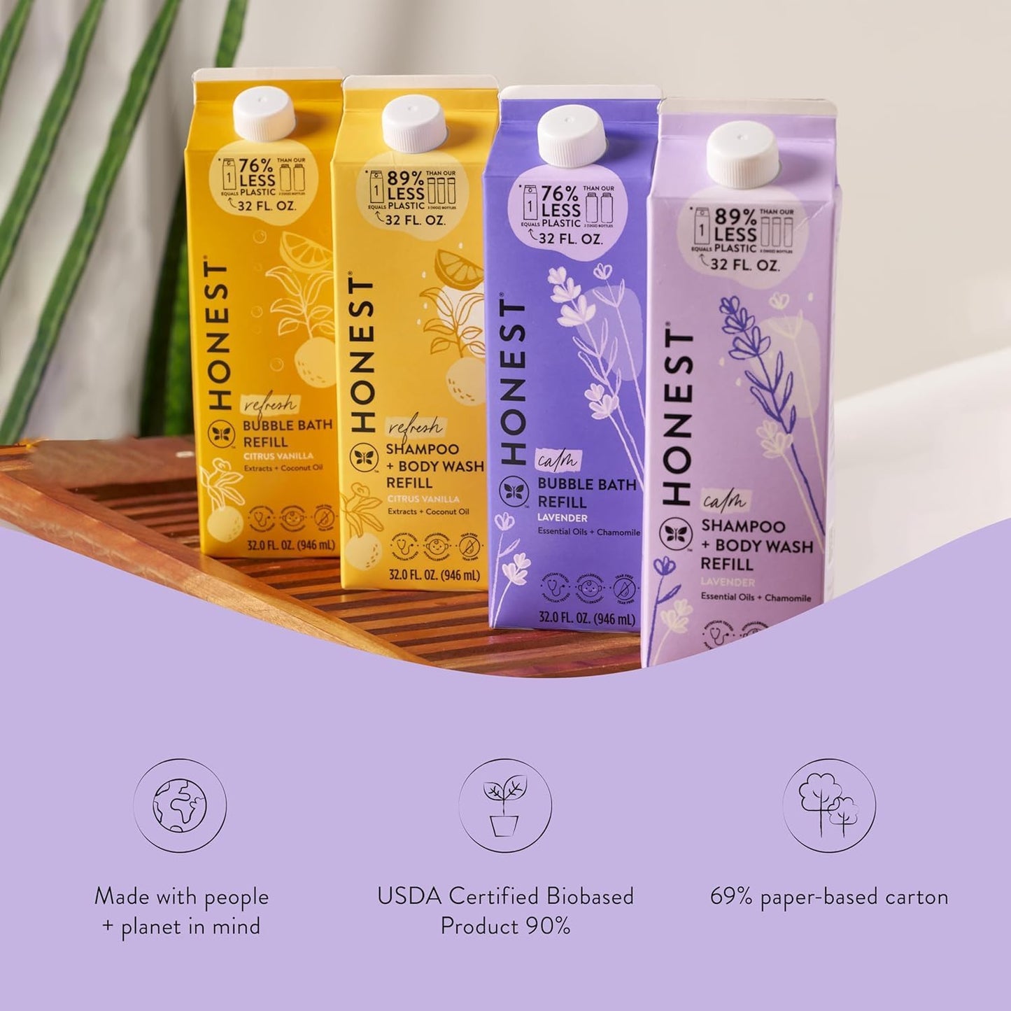 Foaming Bubble Bath Refill Carton Gentle for Baby Naturally Derived Tear-Free Hypoallergenic Lavender Calm 32 Fl Oz