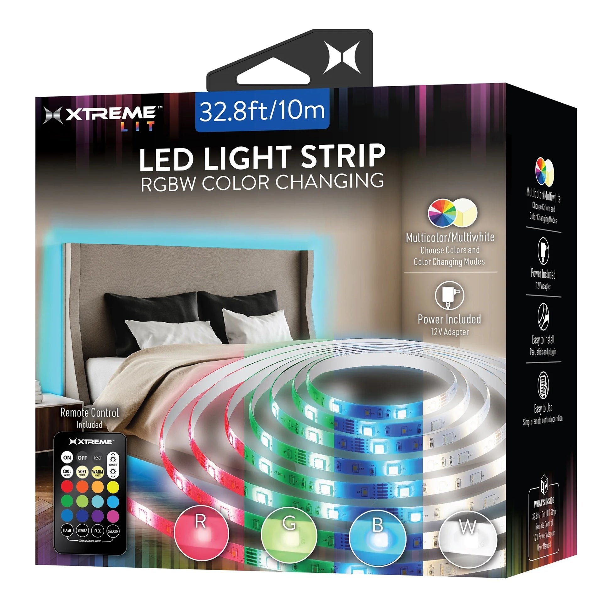 Lit LED Light Strip, RGBW Color-Changing Indoor LED Light Strip with Remote Control, for Christmas, Halloween, Party, Gameday and More, 32.8Ft