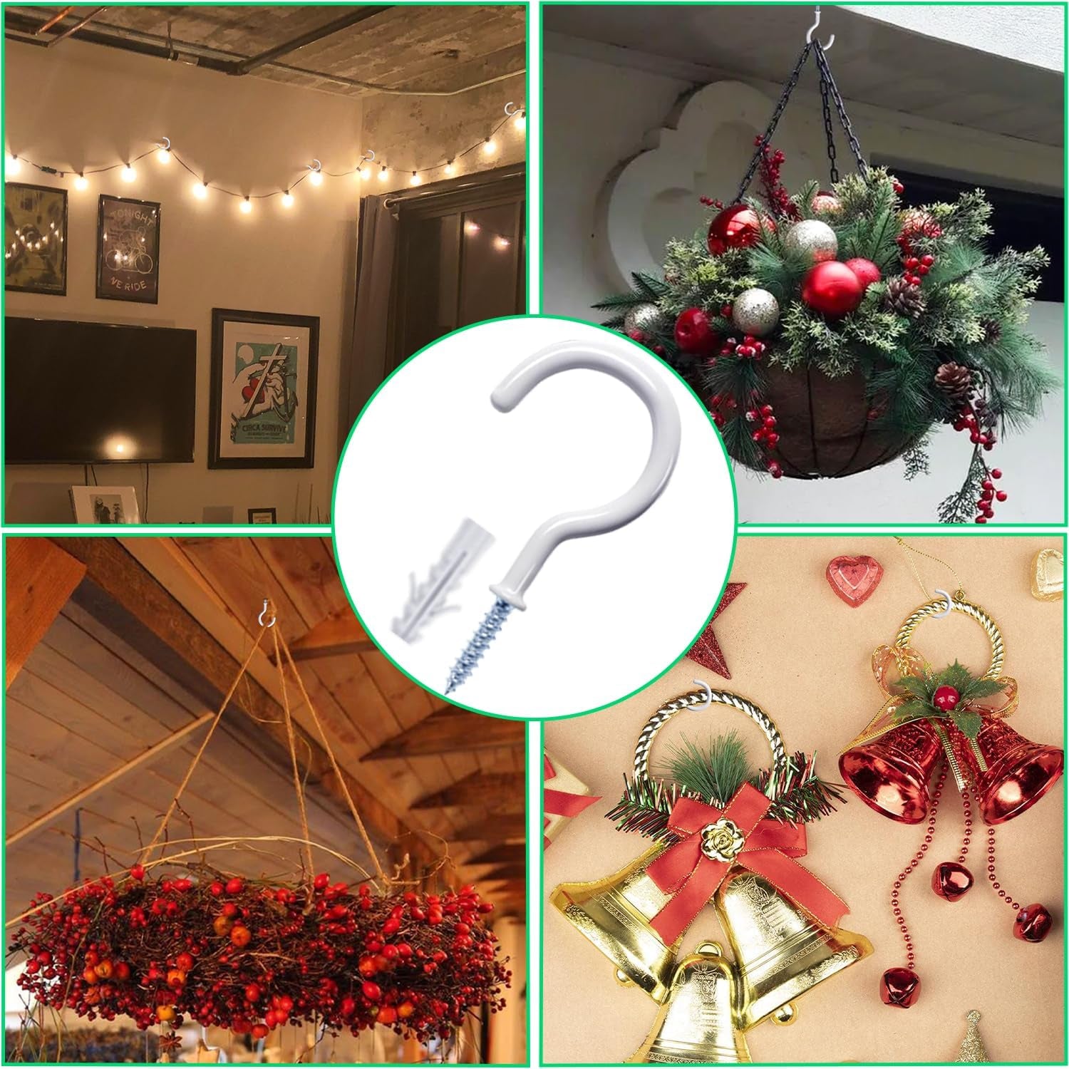20 Pcs Ceiling Hooks for Hanging Plants - 2.9 Inches Heavy Duty, Hanging Hooks for Christmas Lights, Cups, Decors - White Vinyl Coated Screw in Plant Hanger Hook Indoor and Outdoor