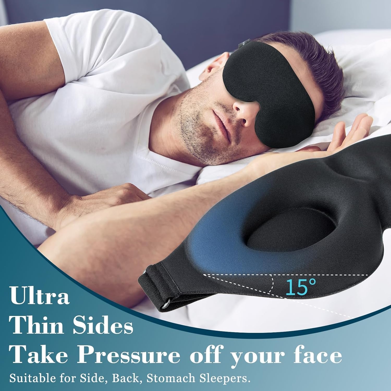 Sleep Mask for Side Sleeper, Light Blocking Sleeping Eye Mask for Women Men, 3D Contoured Cup Night Blindfold, Luxury Eye Cover Eyeshade with Adjustable Strap for Travel, Nap, Black